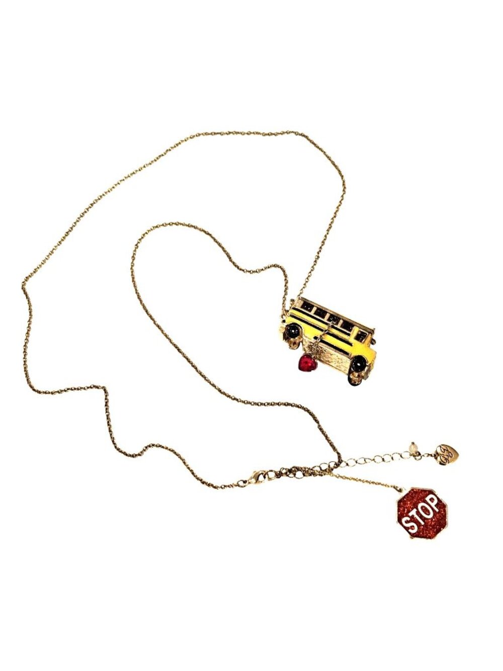 Betsey Johnson Back to School Bus & Stop Charm Pendant Long Necklace